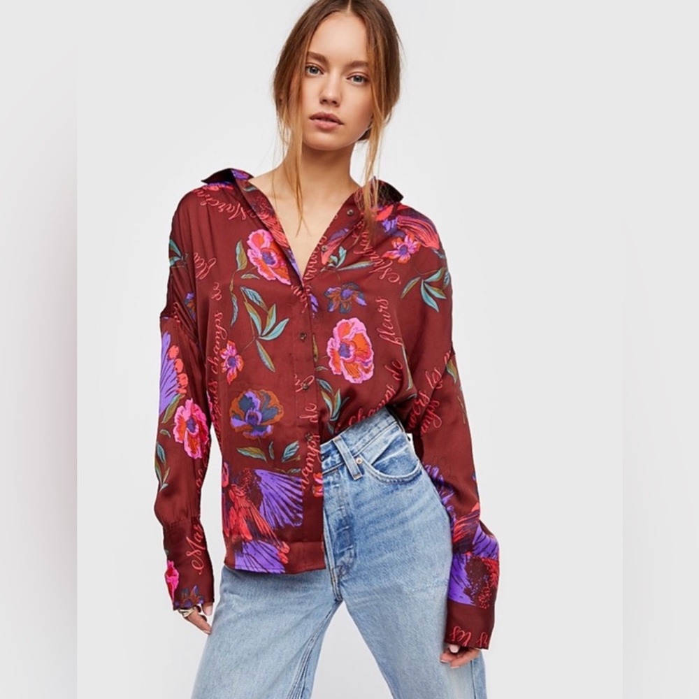 Free People Silky Nights oversized button down